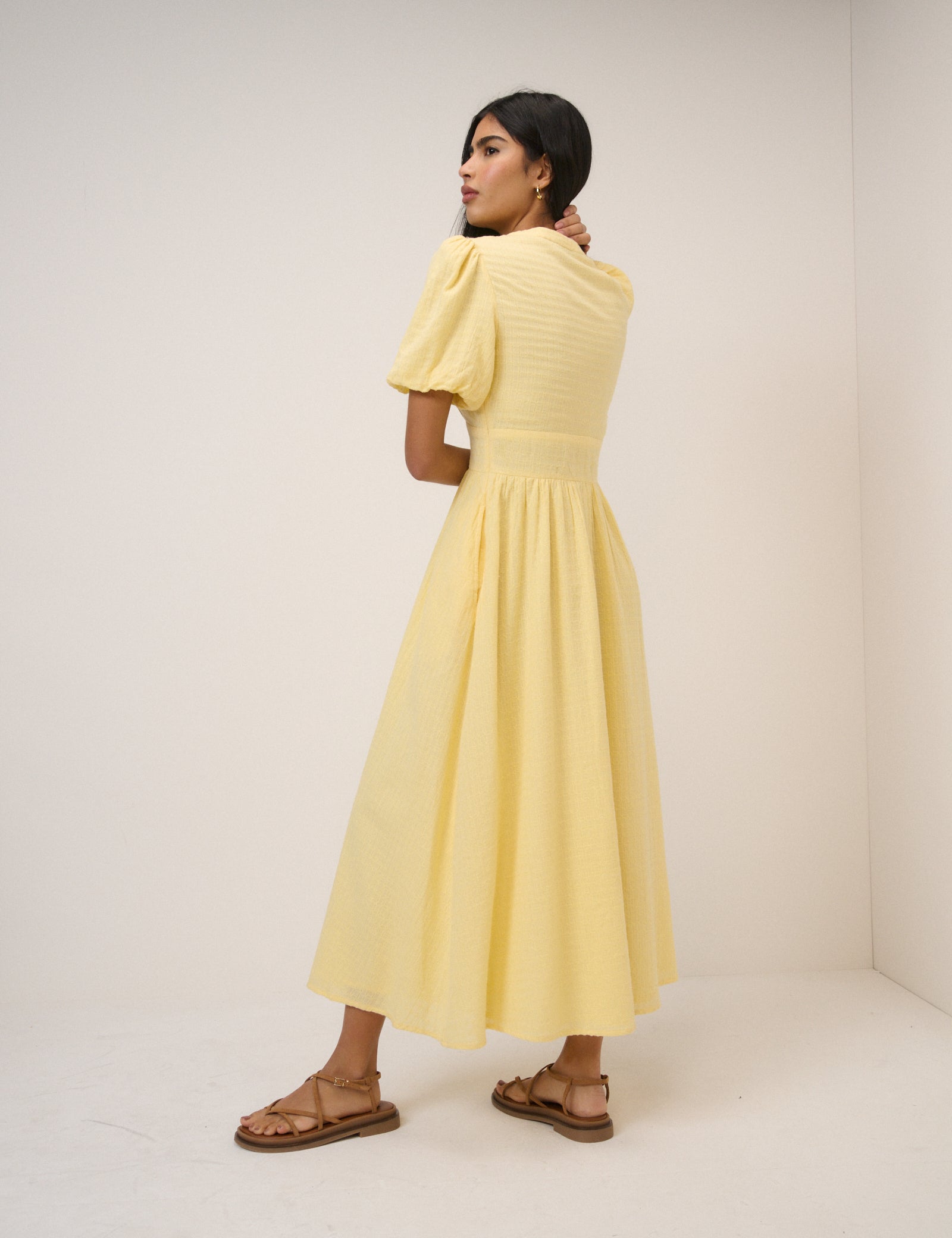 Butter Yellow Short Sleeve Starlight Midi Dress Butter Yellow Short Sleeve Starlight Midi Dress