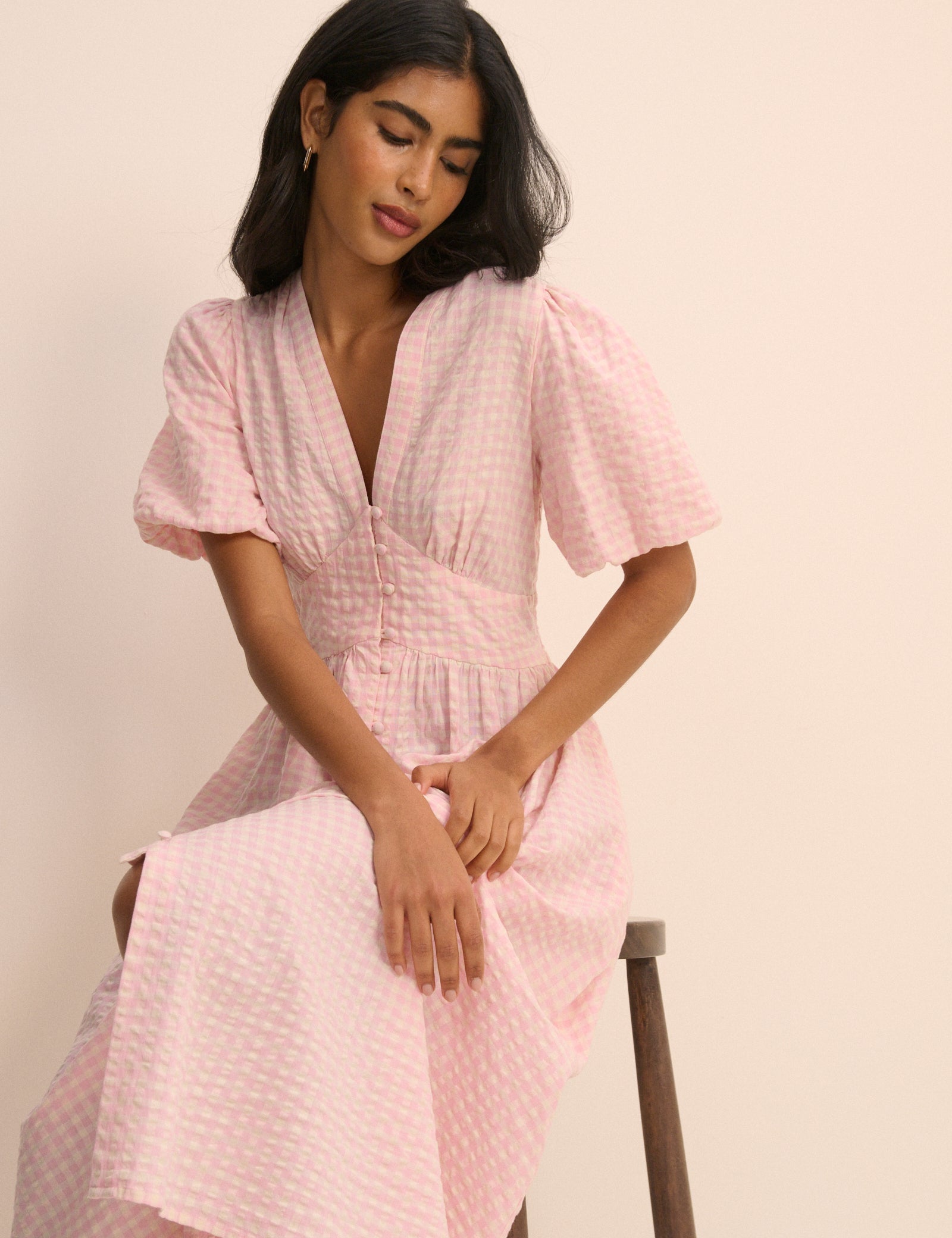Pink Gingham Starlight Midi Dress