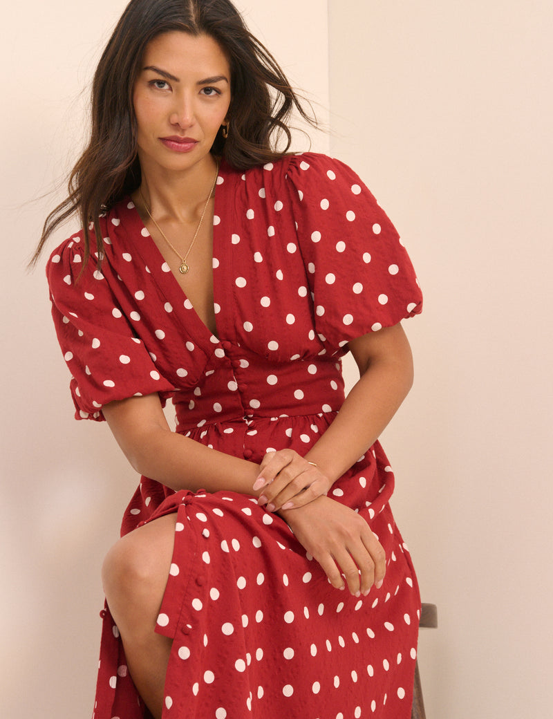 Red Polka Dot Starlight Midi Dress