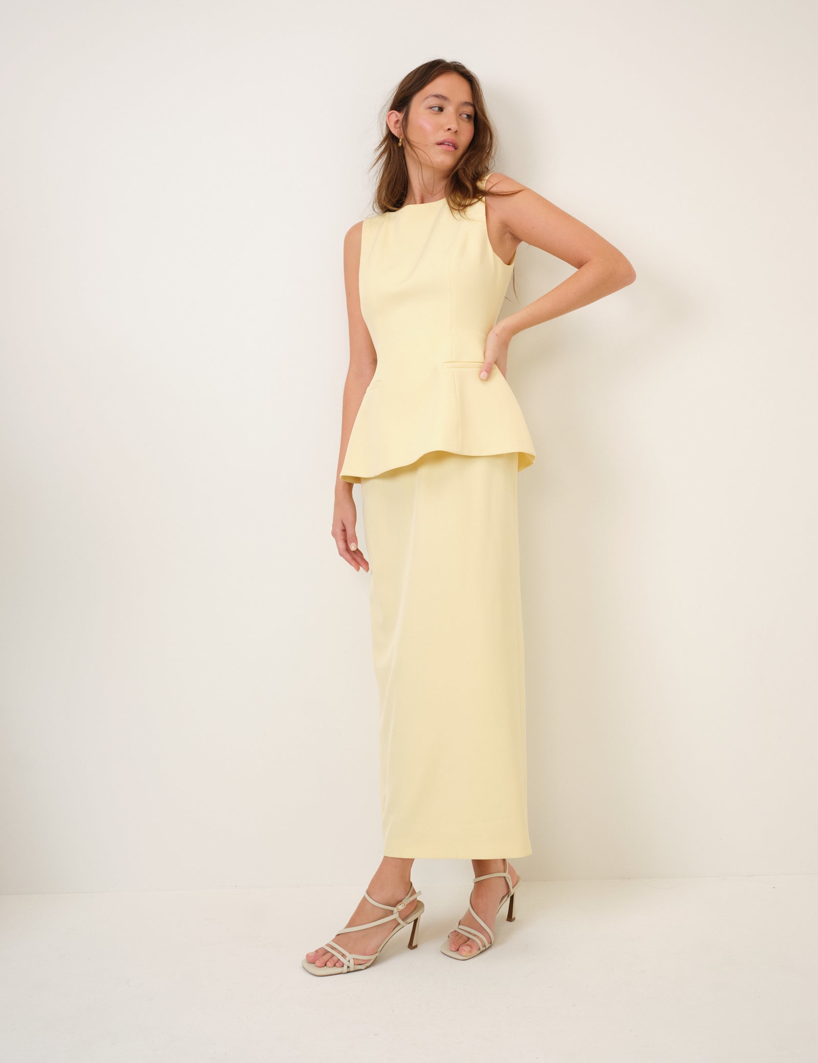 Butter Yellow Peplum Evah Maxi Dress Butter Yellow Peplum Evah Maxi Dress