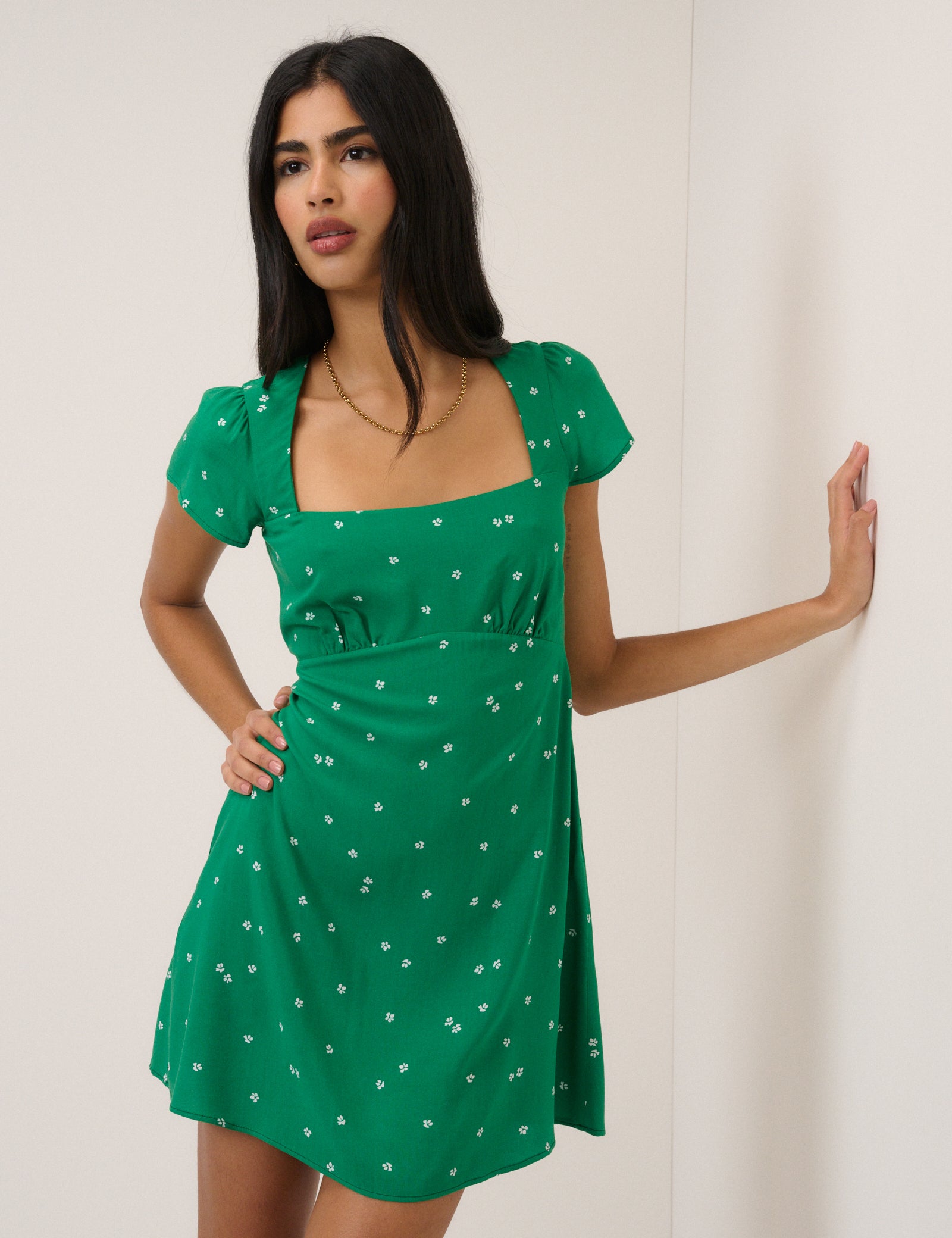 Green Ditsy Floral Nora Mini Dress Green Ditsy Floral Nora Mini Dress