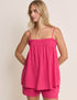 Pink Linen-Blend Ruched Bandeau Top