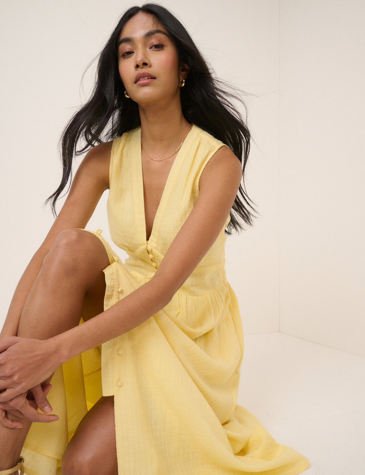 Butter Yellow Sleeveless Starlight Midi Dress