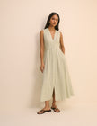 Green Pinstripe Sleeveless Starlight Midi Dress