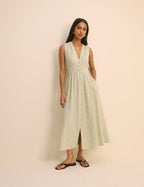 Green Pinstripe Sleeveless Starlight Midi Dress