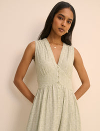 Green Pinstripe Sleeveless Starlight Midi Dress