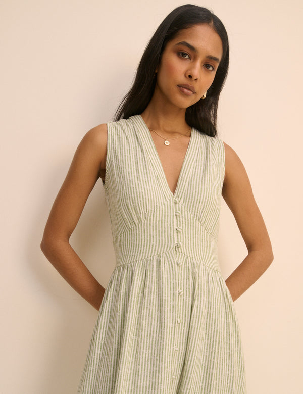 Green Pinstripe Sleeveless Starlight Midi Dress