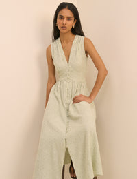 Green Pinstripe Sleeveless Starlight Midi Dress