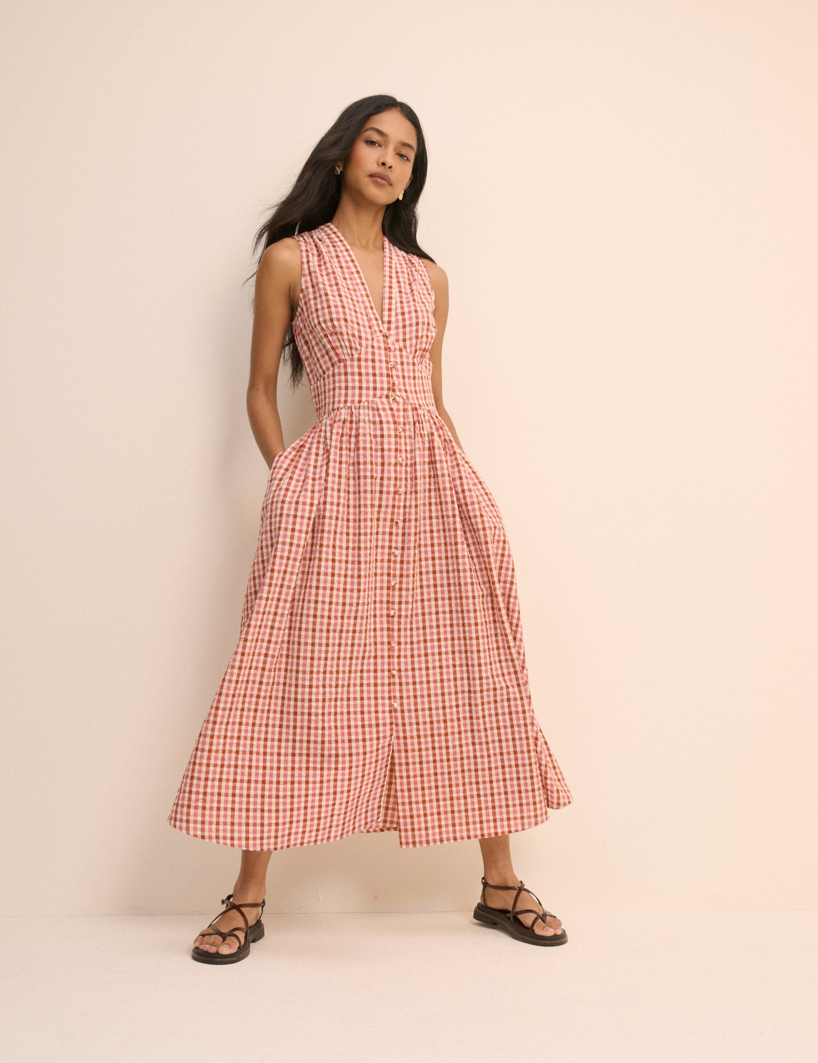 Gingham Sleeveless Starlight Midi Dress