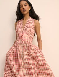 Red and Pink Gingham Sleeveless Starlight Midi Dress