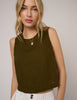 Khaki Green Linen-Blend Ruched Tank