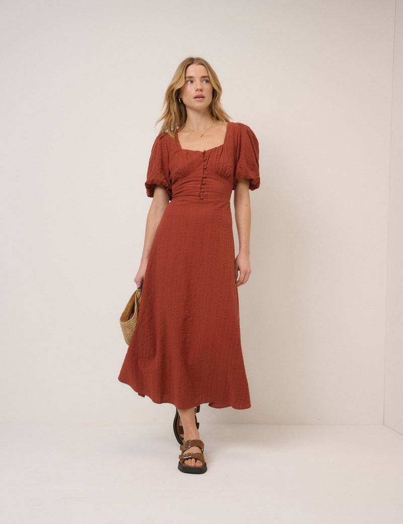 Melody Midi Dress Sweetheart Neck Puff Sleeve