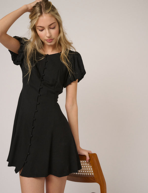 Black Puff Sleeve Tilla Mini Dress