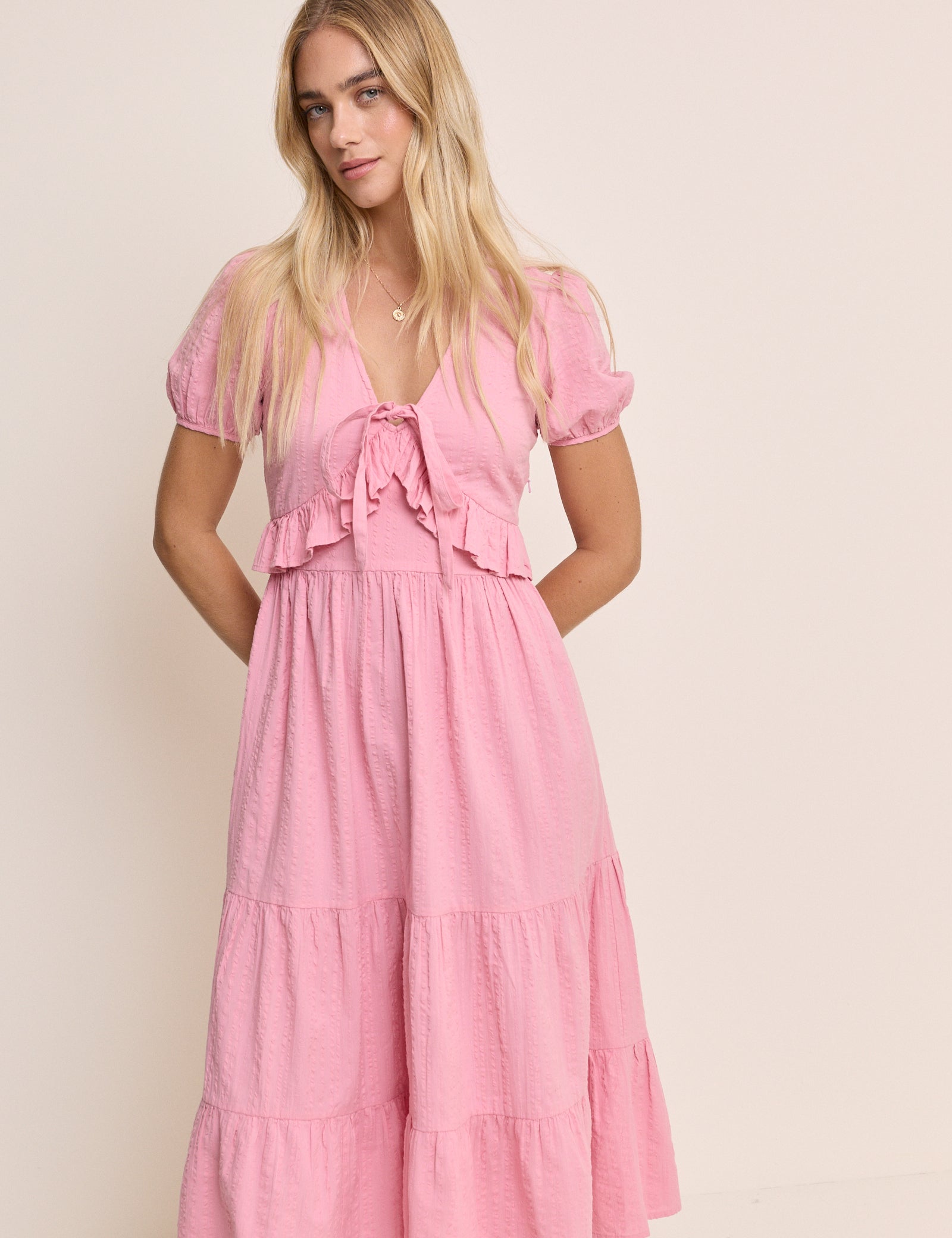 Light Pink Tiered Katie Midi Dress