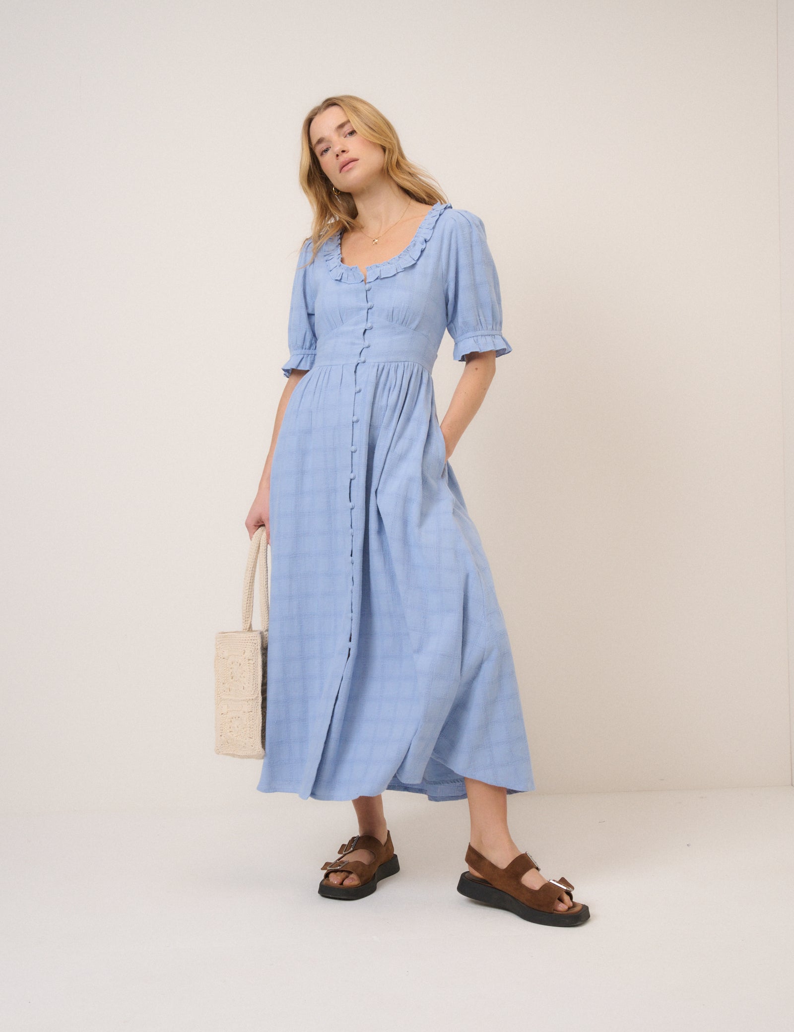 Light Blue Check Flossie Midi Dress Light Blue Check Flossie Midi Dress