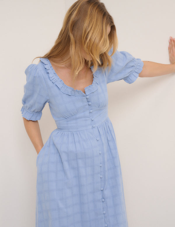 Light Blue Check Flossie Midi Dress