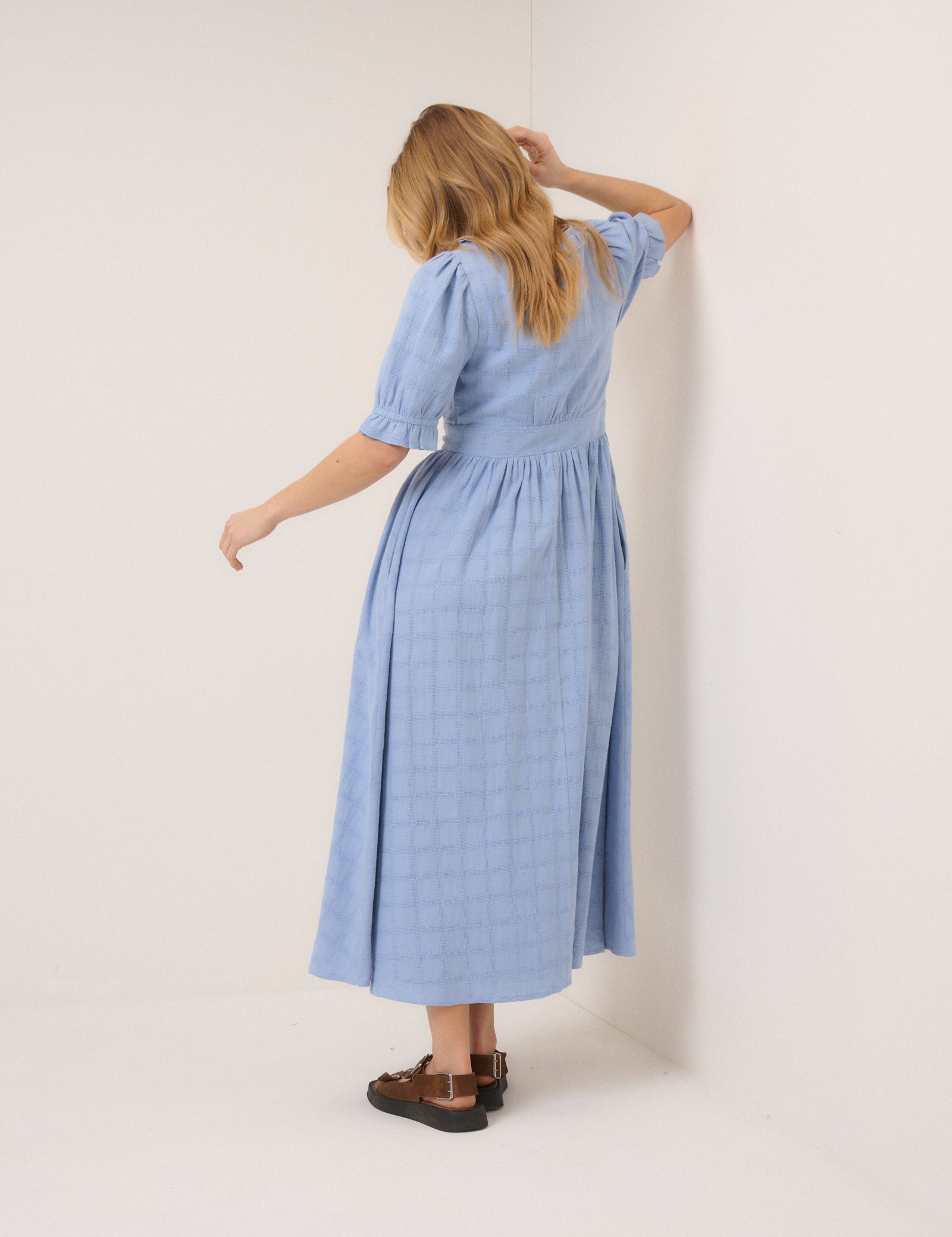 Light Blue Check Flossie Midi Dress Light Blue Check Flossie Midi Dress