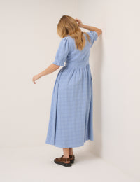 Light Blue Check Flossie Midi Dress