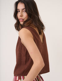 Brown Linen-Blend Swing Top