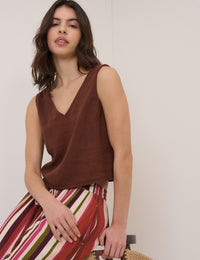 Brown Linen-Blend Swing Top