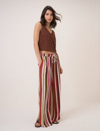 Brown Linen-Blend Swing Top