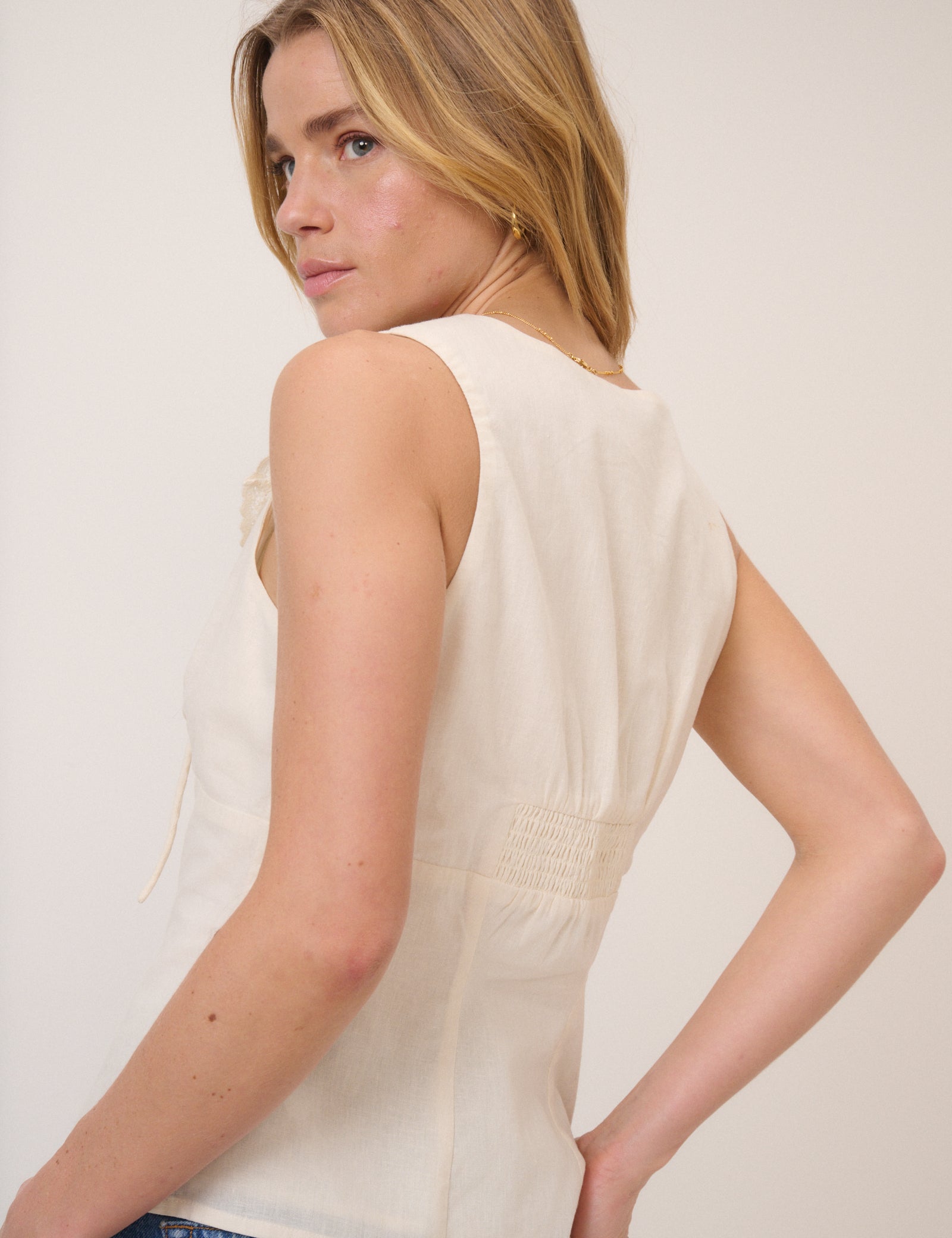 White Floral Collared Waistcoat