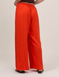 Orange Linen-Blend Low Waisted Straight Leg Trousers