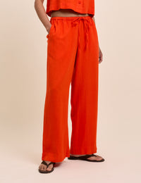 Orange Linen-Blend Low Waisted Straight Leg Trousers
