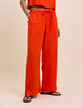 Orange Linen-Blend Low Waisted Straight Leg Trousers