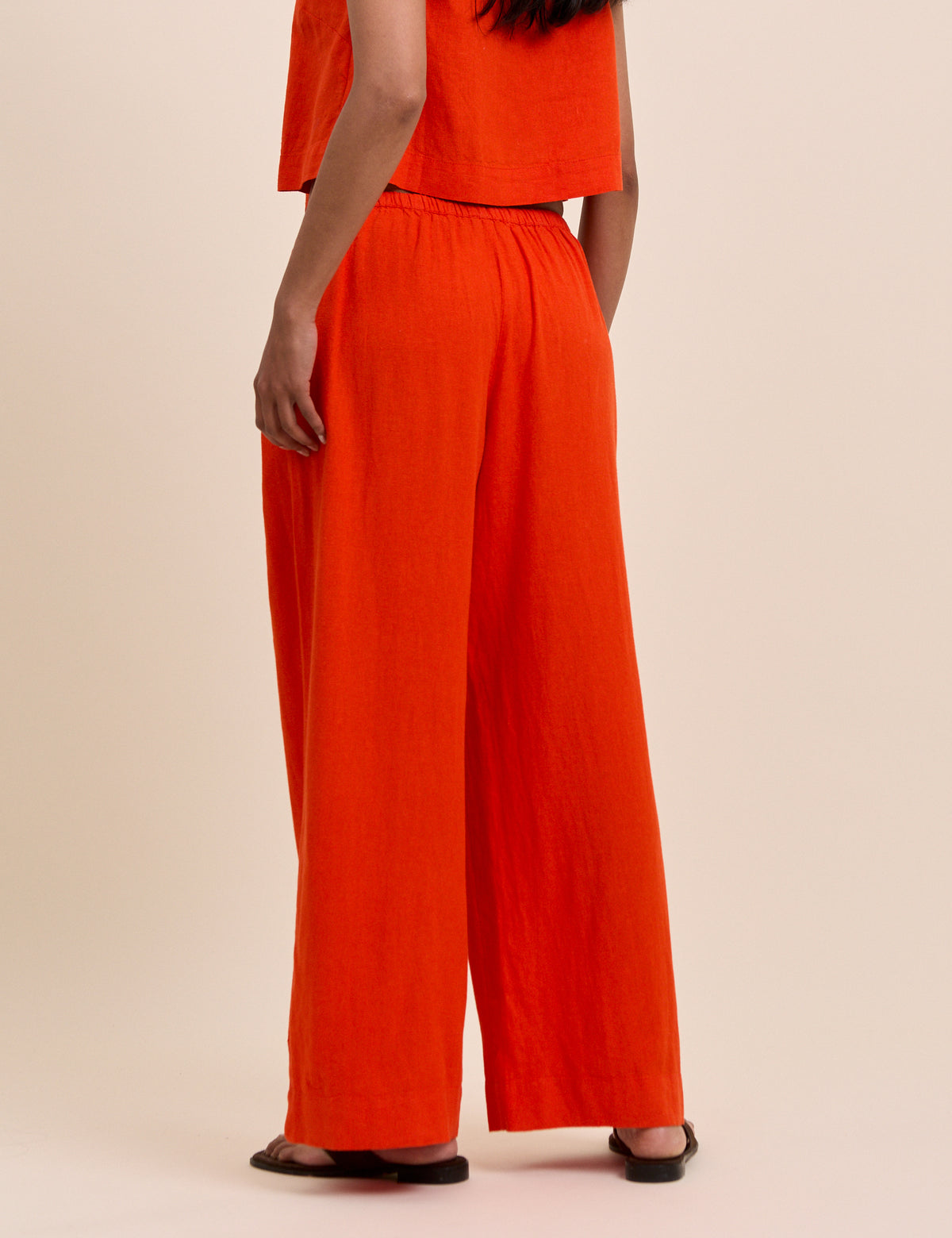 Orange Linen-Blend Low Waisted Straight Leg Trousers