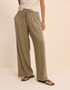 Khaki Linen-Blend Low Waisted Straight Leg Trousers
