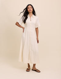 Cream Linen-Blend Dillon Shirt Dress