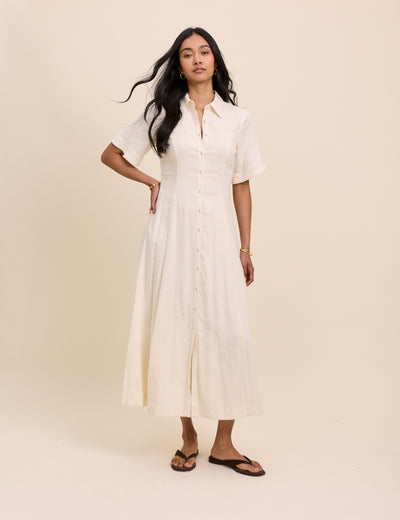Cream Linen-Blend Dillon Shirt Dress