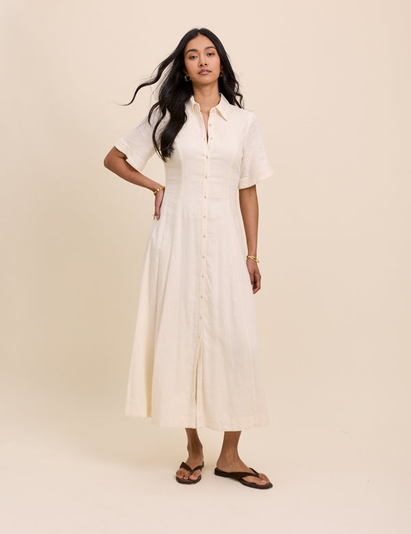 Cream Linen-Blend Dillon Shirt Dress