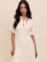 Cream Linen-Blend Dillon Shirt Dress