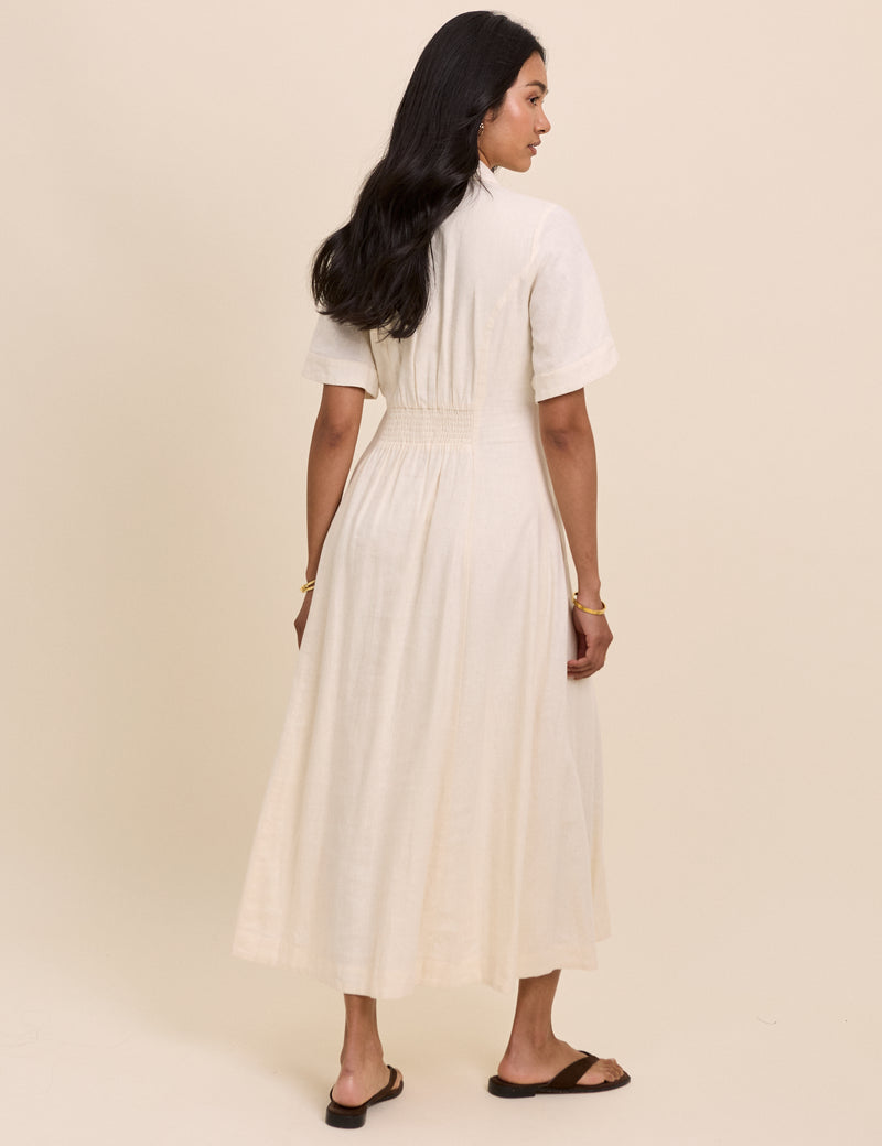 cream shirt dress midi Wildflower Grace Midi Shirt Dress-Cream Large
