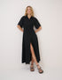 Black Short Sleeve Linen-Blend Dillon Shirt Dress