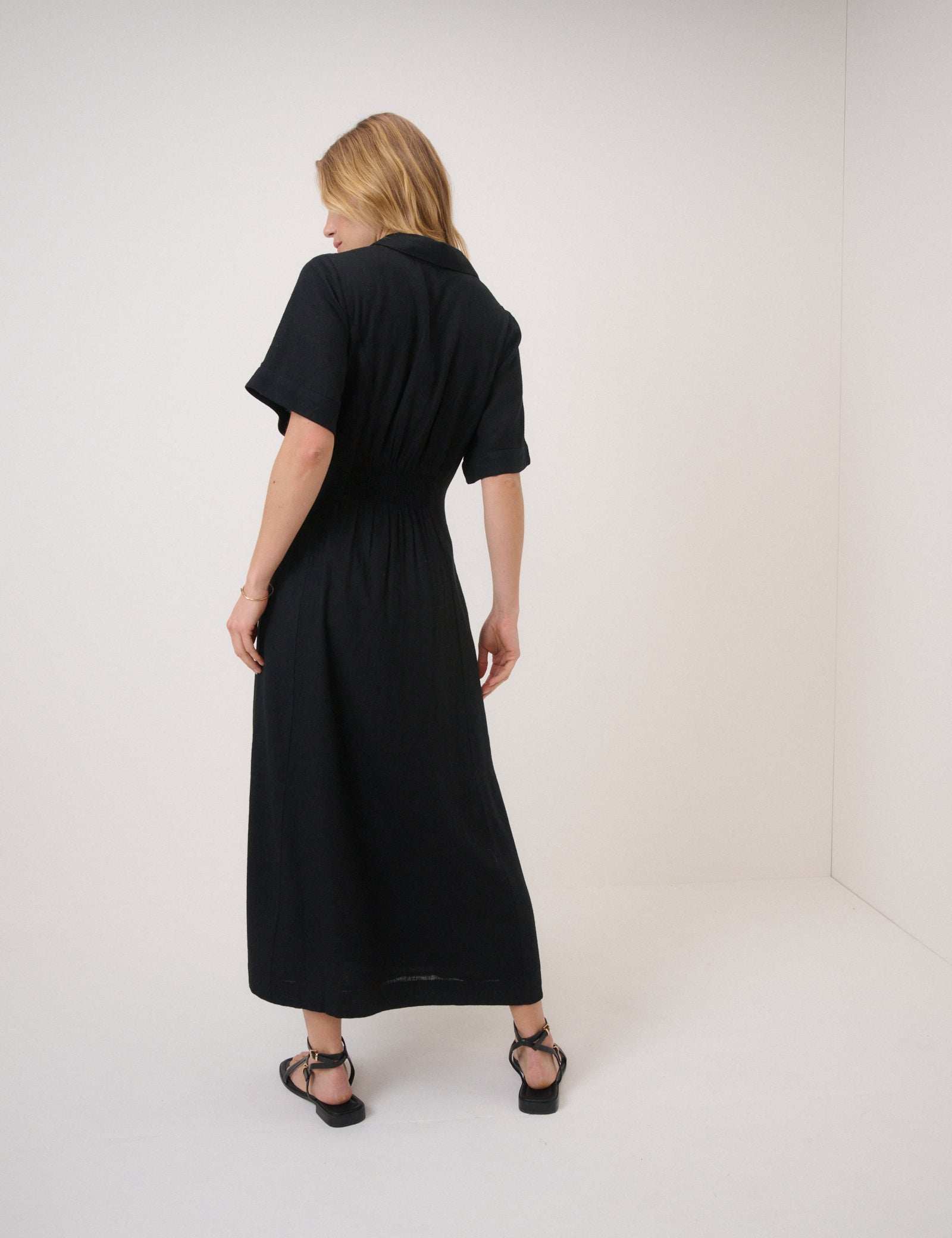 Black Short Sleeve Linen-Blend Dillon Shirt Dress Black Short Sleeve Linen-Blend Dillon Shirt Dress