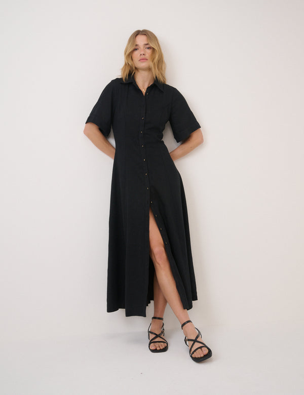 Black Short Sleeve Dillon Shirt Dress