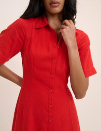 Red Linen-Blend Dillon Shirt Dress