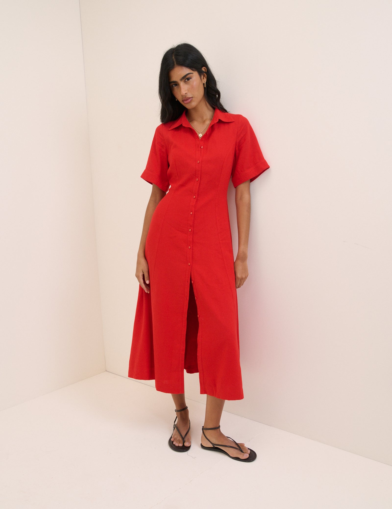 Button Front Dillon Shirt Dress with Half Length