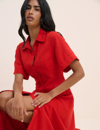 Red Linen-Blend Dillon Shirt Dress