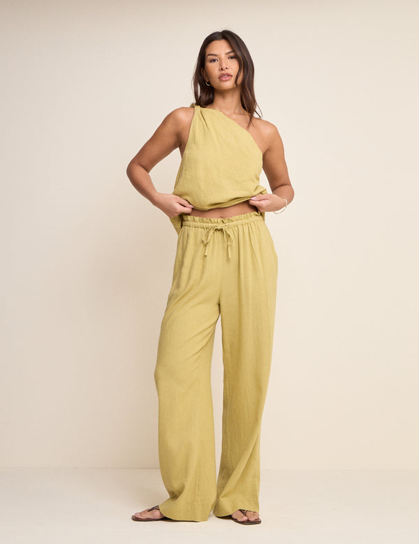 Sage Green Linen-Blend Fosse Trousers