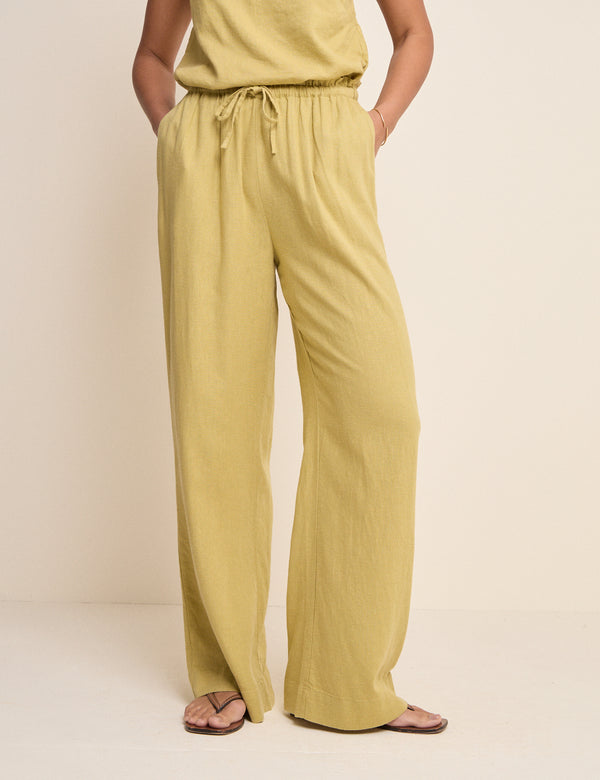 Sage Green Linen-Blend Fosse Trousers