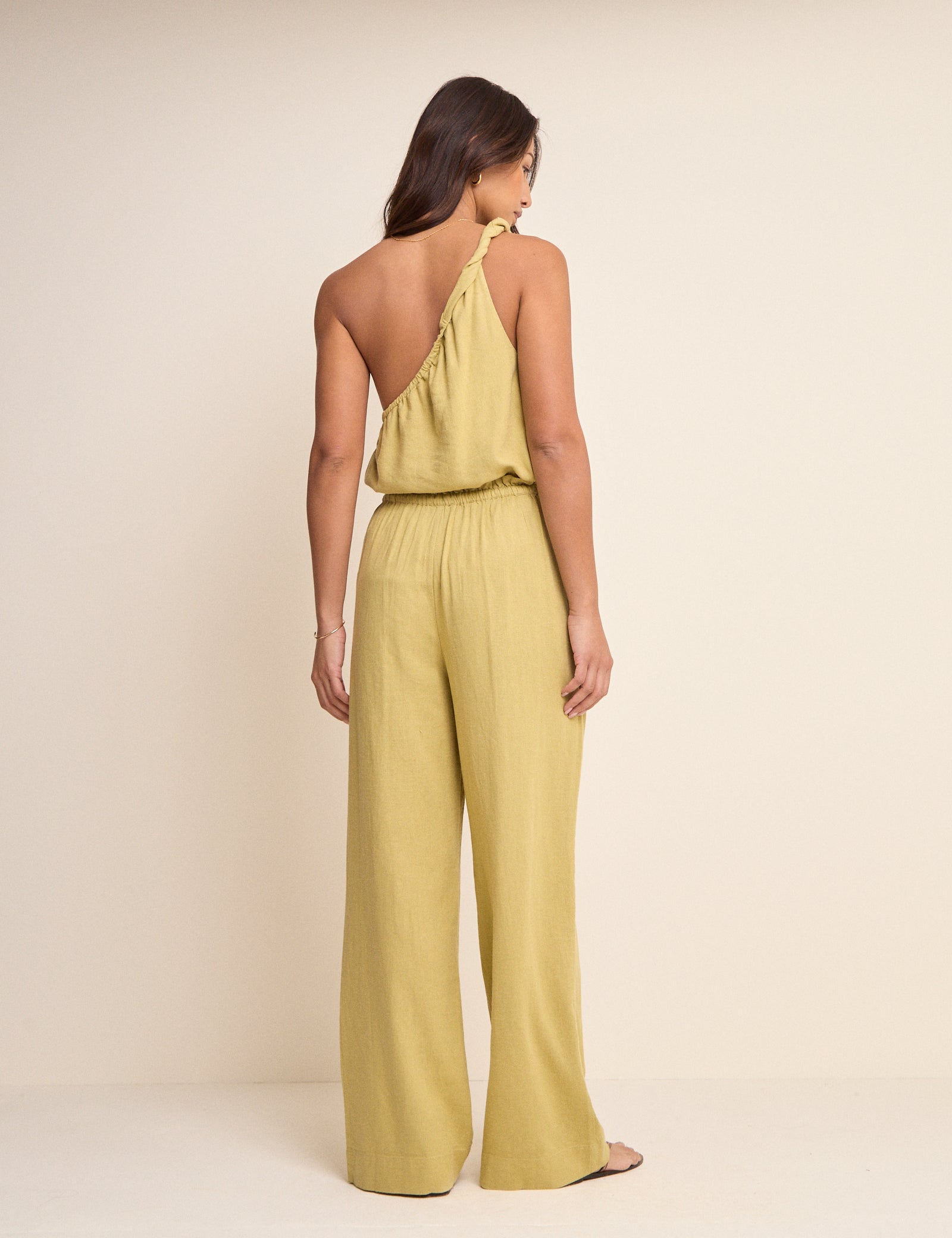 Sage Green Linen-Blend Fosse Trousers