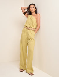 Sage Green Linen-Blend Fosse Trousers