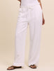 White Linen-Blend Straight Leg Trousers