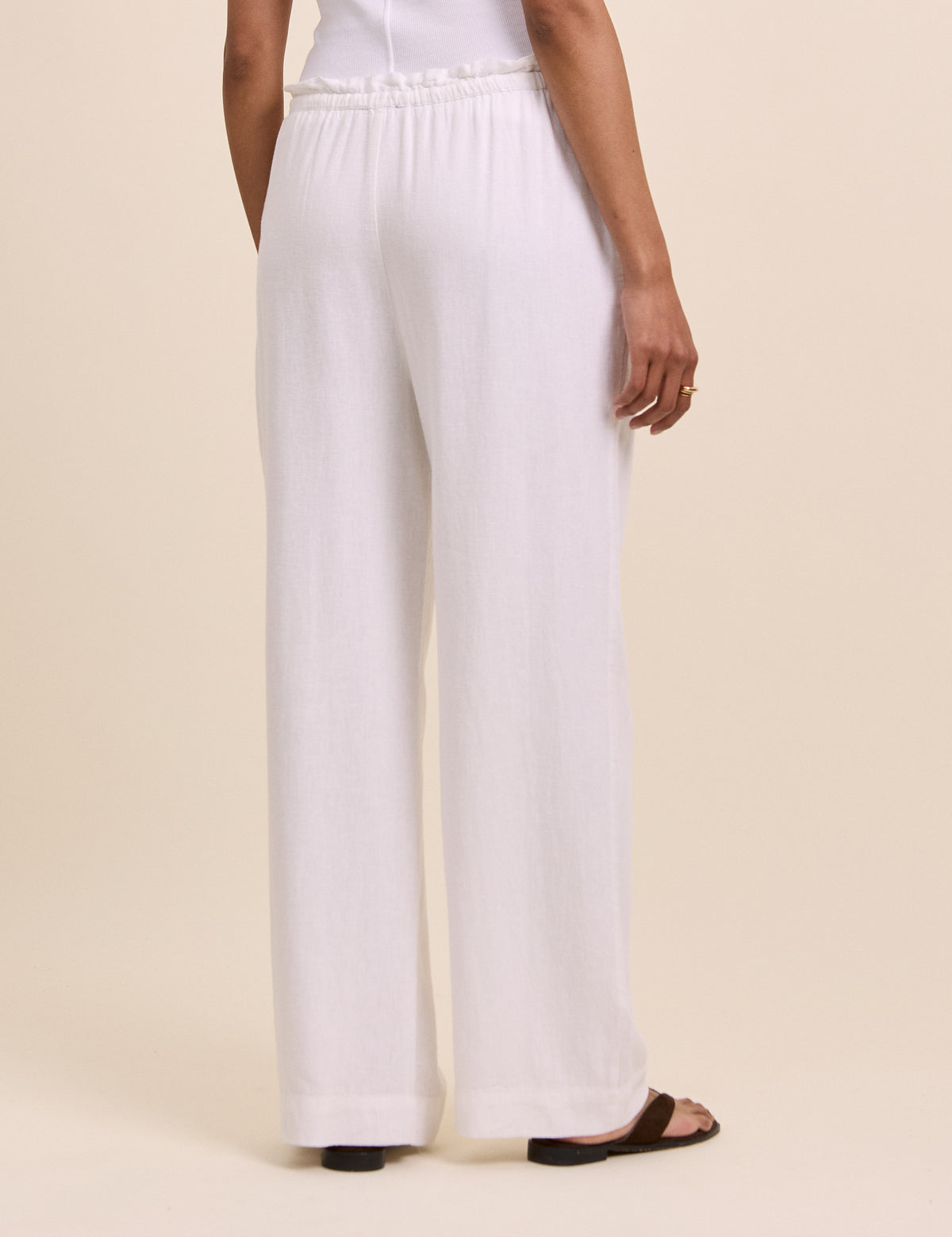 White Linen-Blend Straight Leg Trousers