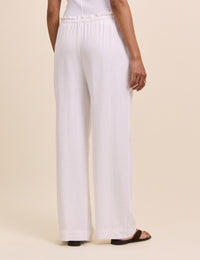White Linen-Blend Straight Leg Trousers