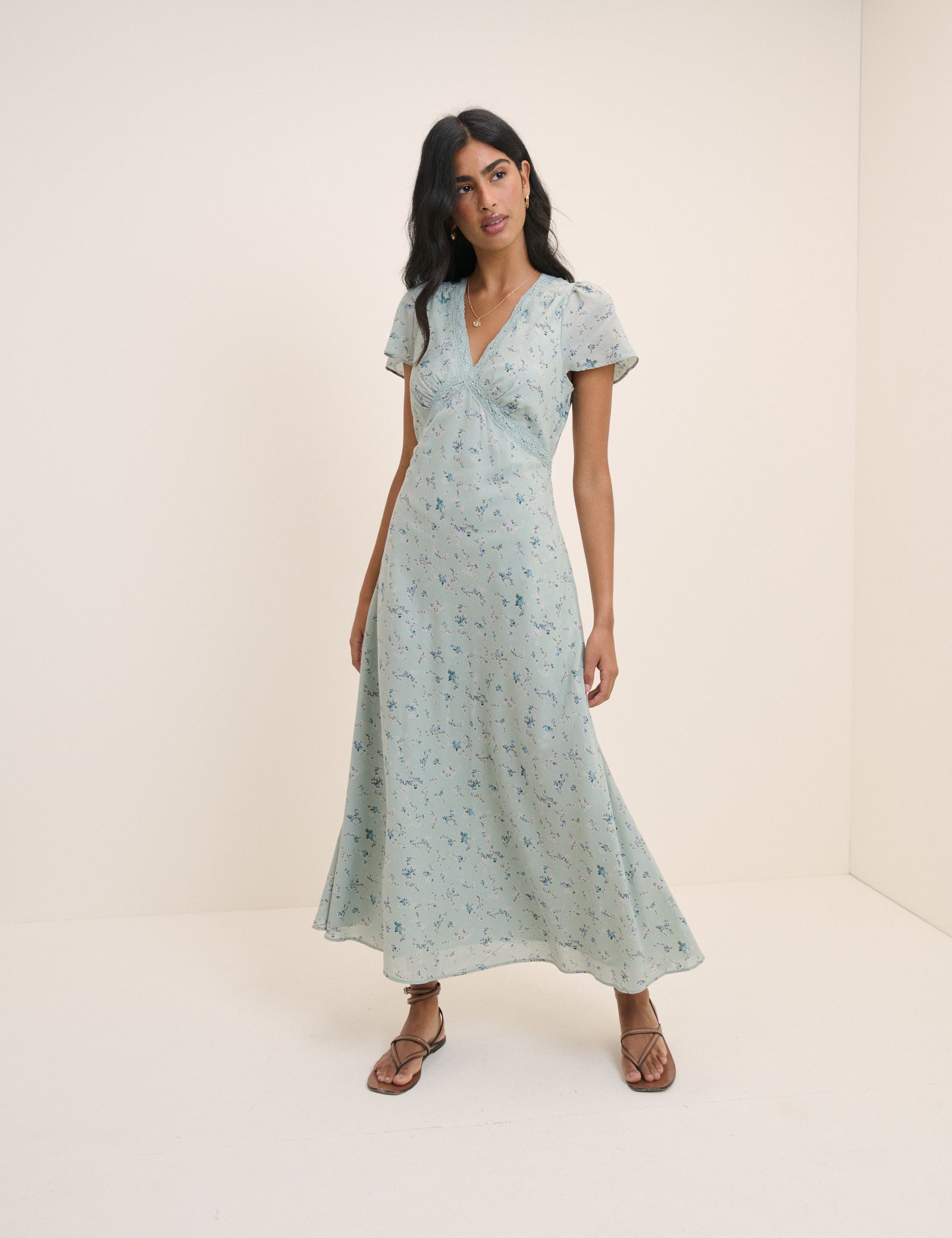 Mint Green Floral Bellinda Midi Dress